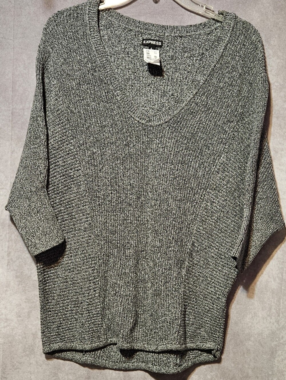 EXPRESS Womens Sweater Small S Gray Marl V Neck Batwing Dolman Sleeve Knit Top